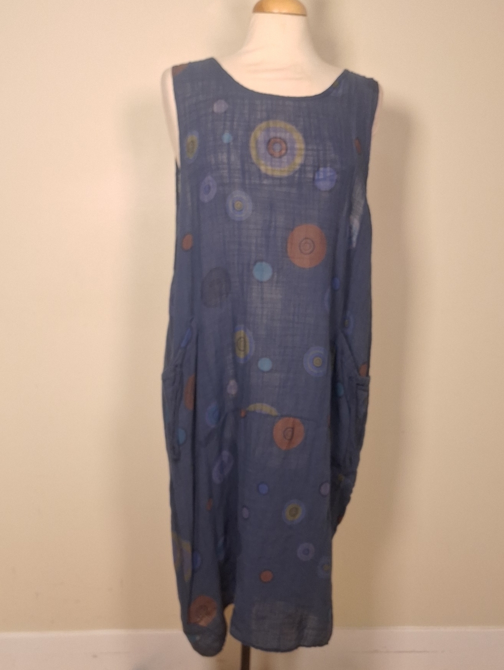 Shiva Made In Italy 100% Cotton Circle Print Lagenlook Midi Dress OS